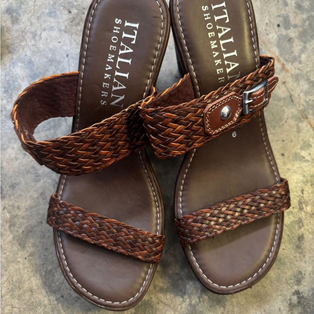 Italian Shoemakers Dark Brown Woven Wedges - Picture 2 of 4